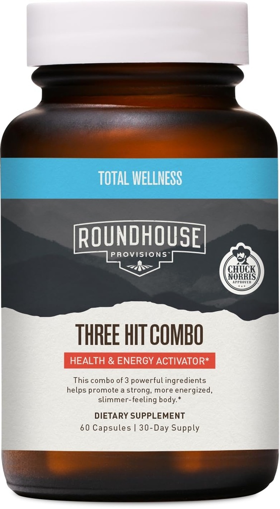 ROUNDHOUSE PROVISION Three Hit Combo by Chuck Norris - Fat Burner, Energy Booster & Wellness Support - 30denní dodávka (60 kapslí)