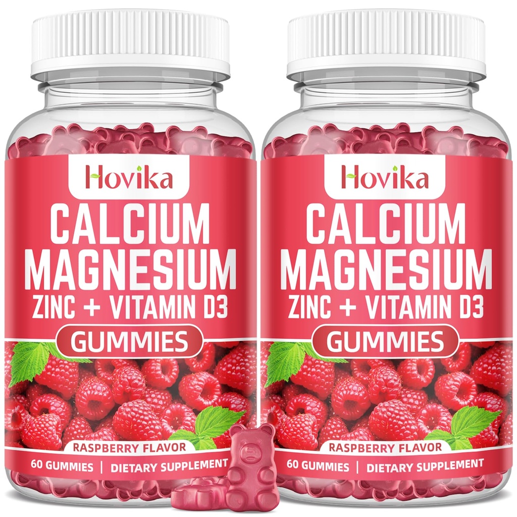 Vápník hořčík zinečnaté gumy s vitamínem C, B6, D3, K2 - vápník pro ženy a muže - vápník hořčík zinečnatý doplněk pro kosti, svaly, zuby, klid, nálada - 2 balení - 60 Cts