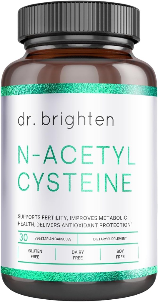 Dr. Brighten N- Acetylcystein (NAC) - Výkonný Glutathione Prekurzor Amino Acid dodatek pro optimální detoxikaci, imunitní funkci a PCOS - 30 Kapsle