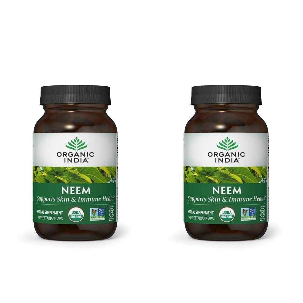 ORGANIC INDIA Neem Leaf Kapsle, Bylinný dodatek - Podporuje pleť, imunitní, & jaterní zdraví, Detox, Vegan, gluten- Free, USDA Certified Organic - 90 Kapsle (2-Pack)