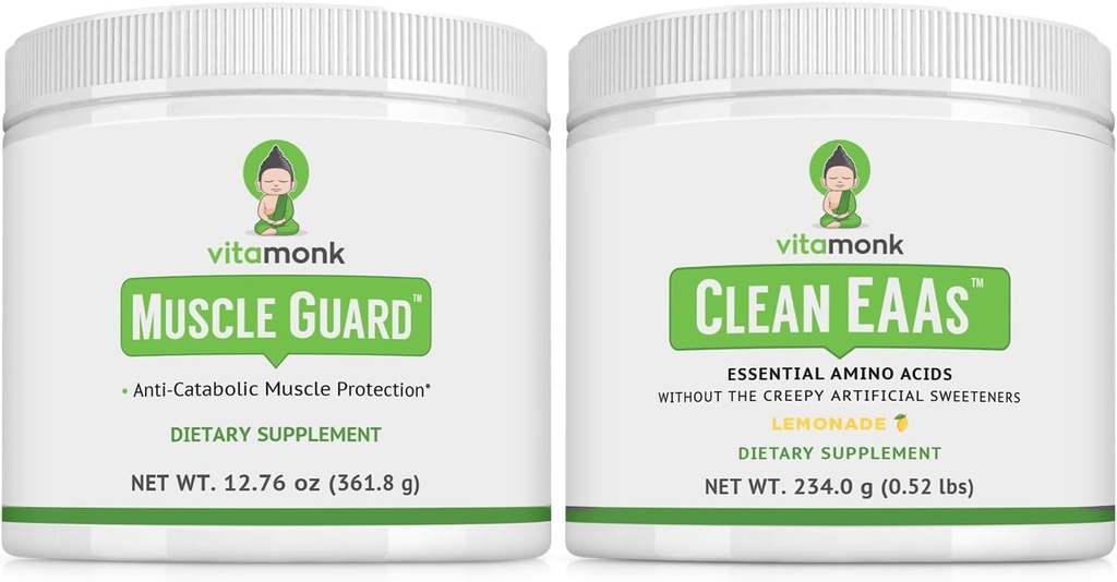 VitaMonk Muscle Guard & Clean EAA Bundle, HMB, EAA, Vitamin D, hořčík, 9 esenciální aminokyseliny pro růst svalů, zotavení a výkon, Lemonade Flavor, Žádné umělé sladkosti
