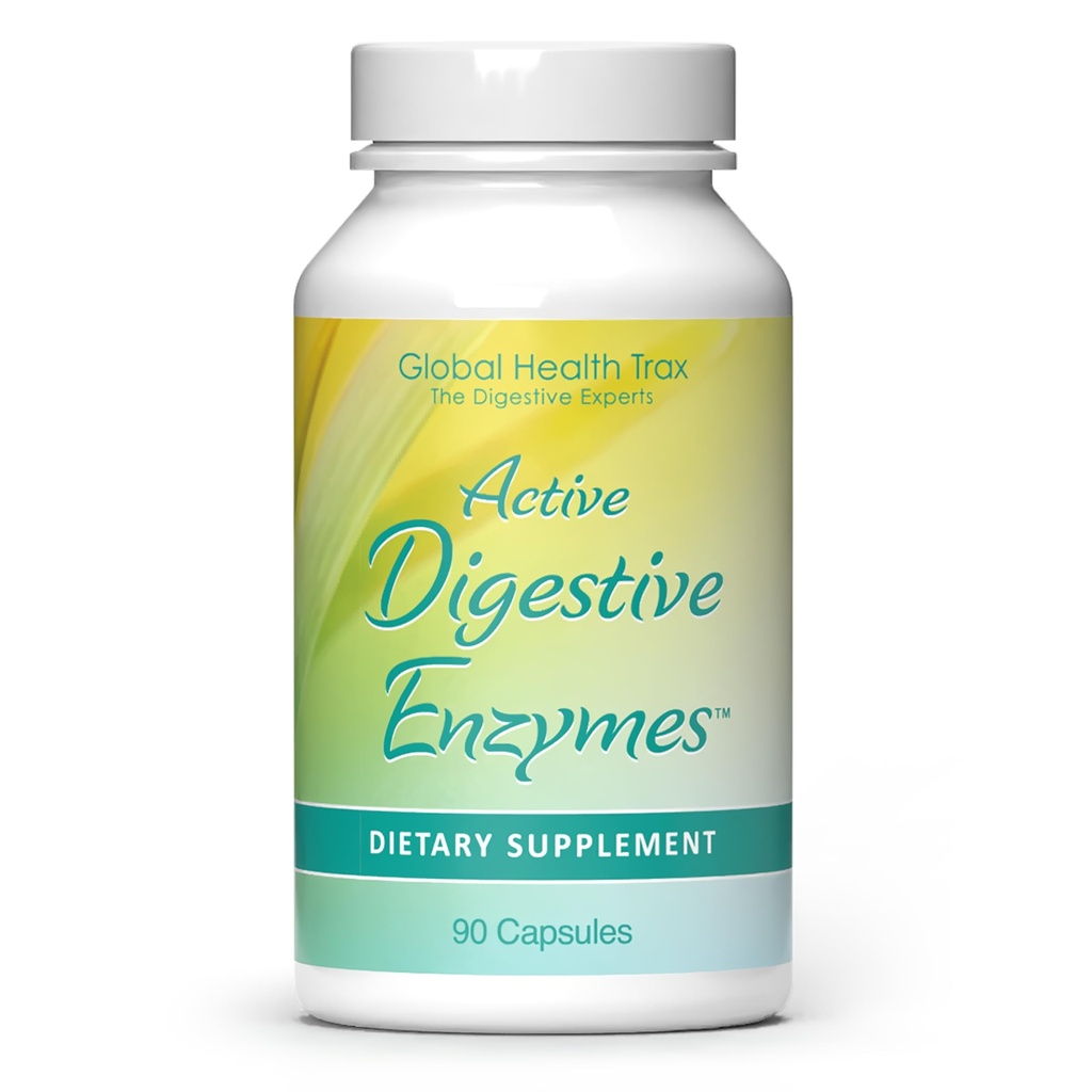 Global Health Trax - Active Digestive Enzymes Dodatek, 90 Kapsle - Komplexní stravitelná podpora s enzymy na podporu zdravé výživy pro muže a ženy