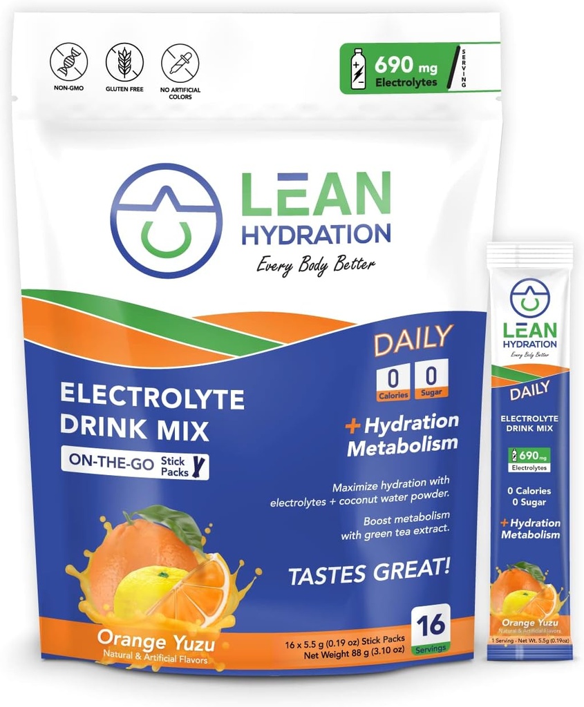 Denní Electrolyte Packets Drink Mix 124; Nulové kalorie, Nulový cukr Plus Vitamíny, Minerály & Více 124; 16 ct (Orange Yuzu)