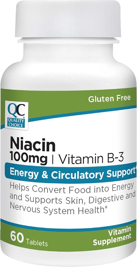 Kvalita Volba Niacin (vitamin B3) Energy & Ciculatory Support 100 mg Dodatek, 60 Počet lahví