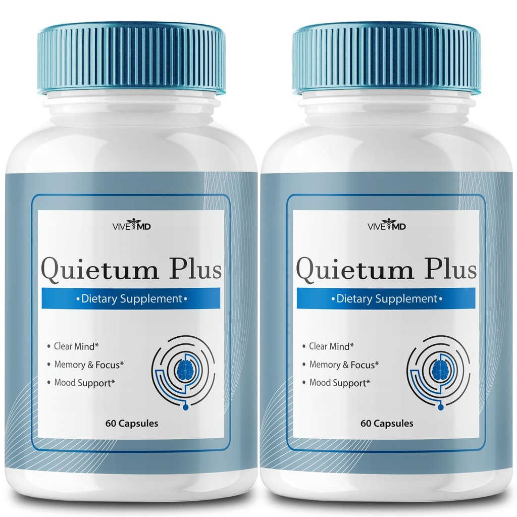VIVE MD Quietum Plus Tinnitus Relief for Ringing Ears - Rapid Ear Ringing Relief, Clear Tinnitus, a holistic Tinnitus Léčba s 60 kapsle na láhev (2 balení)
