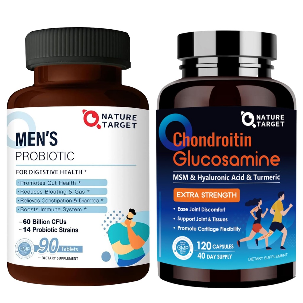 Probiotika systému NATURE TARGET pro muže s doplňkem péče o muže, Glucosamine Chondroitin MSM, dodatek společné podpory, měkkýši bez