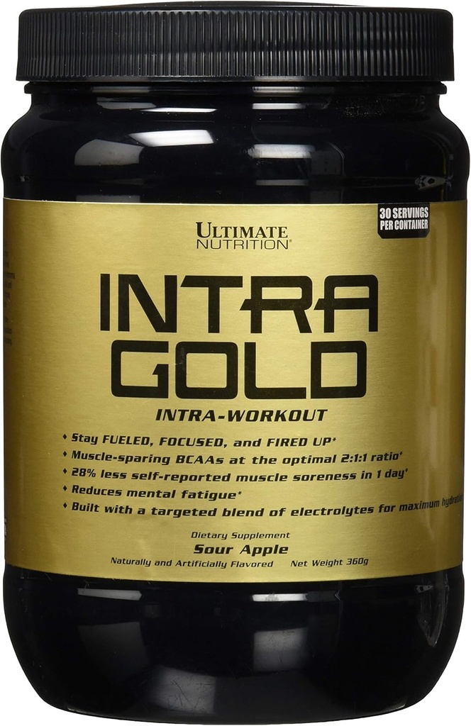 Ultimate Nutrition Intra Gold Workout Energy Supplement - Směs elektrolytů s karnitin, ornitin, a aspartát, 30 Servings, Sour Apple