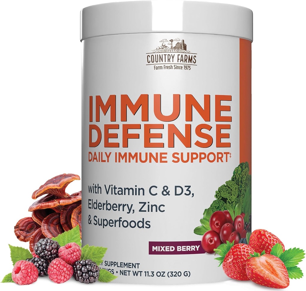 ZEMĚ FARMS Imunní obrana Superfoods, Imunní podpora dodatek, Vitamin C s Black Elderberry, Echinacea, Turmeric, Podporuje hydrataci, s probiotika a prebiotika, Berry Flavor, 40 Služeb
