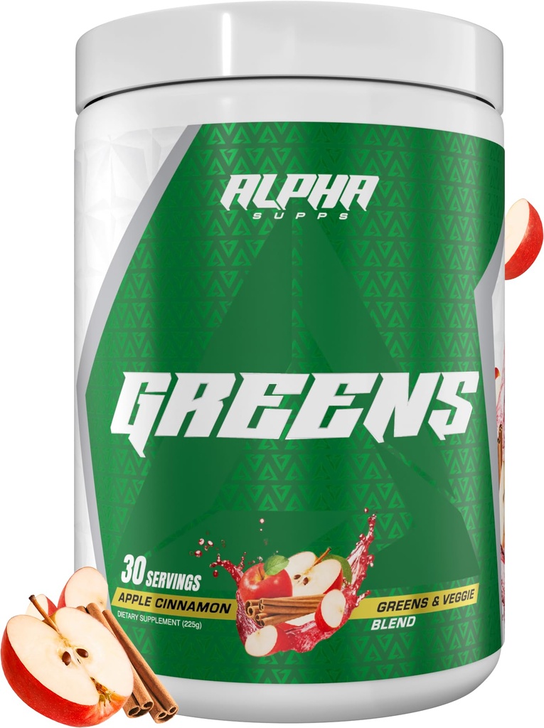 Alpha Supplies - Alpha Zelené dodatek 124; Ovoce a zelenina Superfood Powder 124; Více než 40 přírodních rostlinných složek na bázi 124; Prebiotic & Probiotic Digestive Support Blend - 30 Servings (Apple Cinnamon)