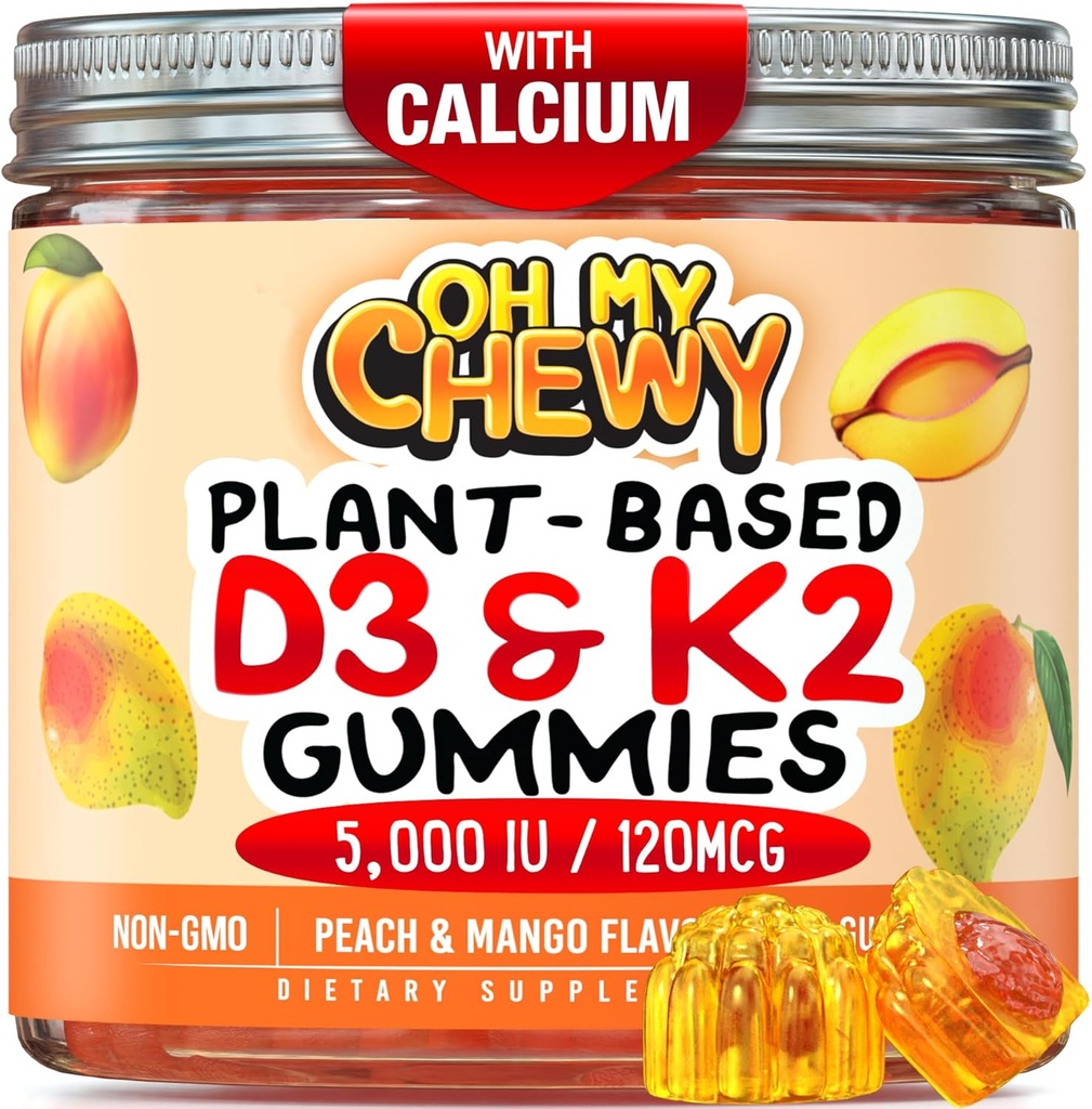 Center- plněný vitamin D3 K2 Gumies - Děti, dospívající a dospělí - dodatek pro zdravé zuby, kosti, energii a imunitu - 5000 IU D3, 120 mcg K2 (MK-7), 120 mg vápníku - Vegan & Non- GMO - 120 Počet