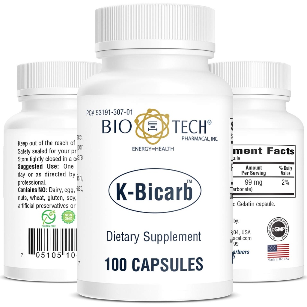 Bio-Tech Pharmaceutical Draslík Dietní dodatek (K-Bicarb, 100 Počet)