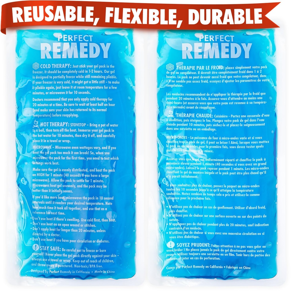 Perfect Remedy 2-Pack Gel ledové balíčky pro zranění opakovaně použitelné, teplé & studené balení, které je odolné, měkké a flexibilní, rychlé pomoci a zotavení (modrá, Reg 2PK)
