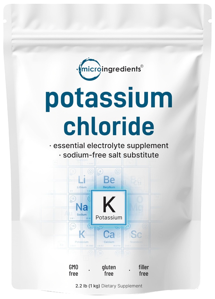 Chlorid draselný prášek, 1 KG (35 Ounce) current 124; Salt Substitut & Essential Hydration Electrolyte dodatek current 124; Podporuje minerální rovnováhu, srdce, společné a imunitní zdraví current 124; Filler zdarma, rozpustí snadno
