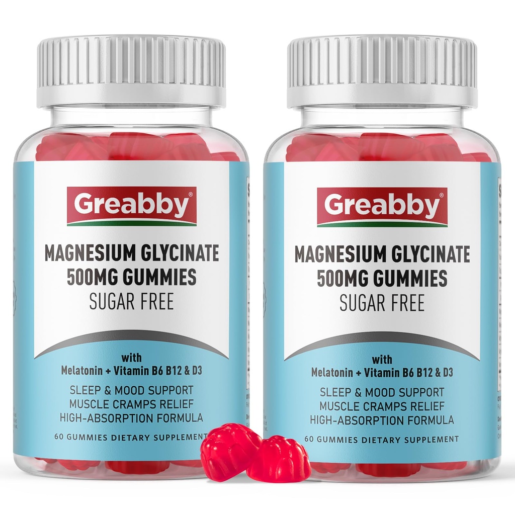 Glycinátové gumy Magnesium 500 mg pro dospělé, Žvýkací gumy hořčíku pro ženy a muže, Svalová pomoc a zásoba hořčíku (120 Gummies)