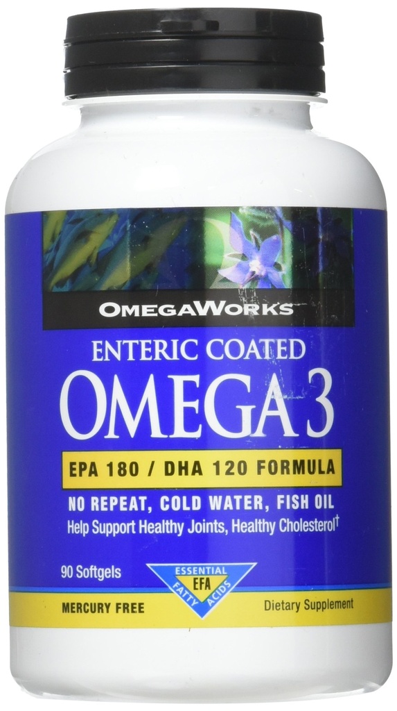 OmegaWorks Super Omega 3, EPA / DHA Fatty Acids, Zdravé klouby, Enteric Coated 90 softgels, 90 porcí