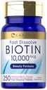 Carlyle Biotin 10000mcg CLAS124; 250 Fast Disolution Tablet CLAS124; Max Strength CLAS124; Vegetarian, Non- GMO, gluten zdarma dodatek