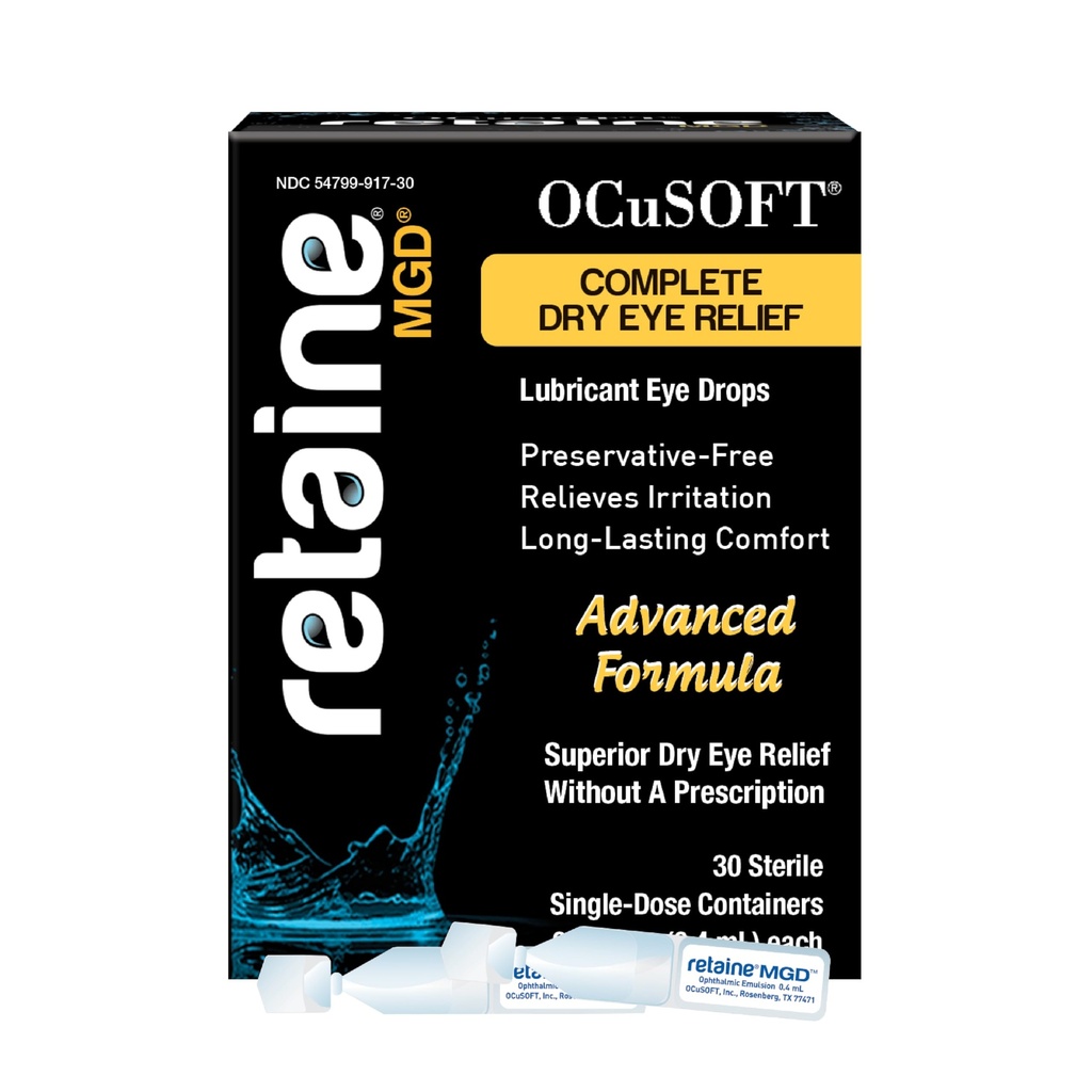 OCuSOFT Retaine MGD Oftalmická emulze - Kompletní suchá oční úleva - Zklidňuje červené a podrážděné oči - 30 hrabě Preservative- Free Single-Use Containers - 0.01 Fl Oz