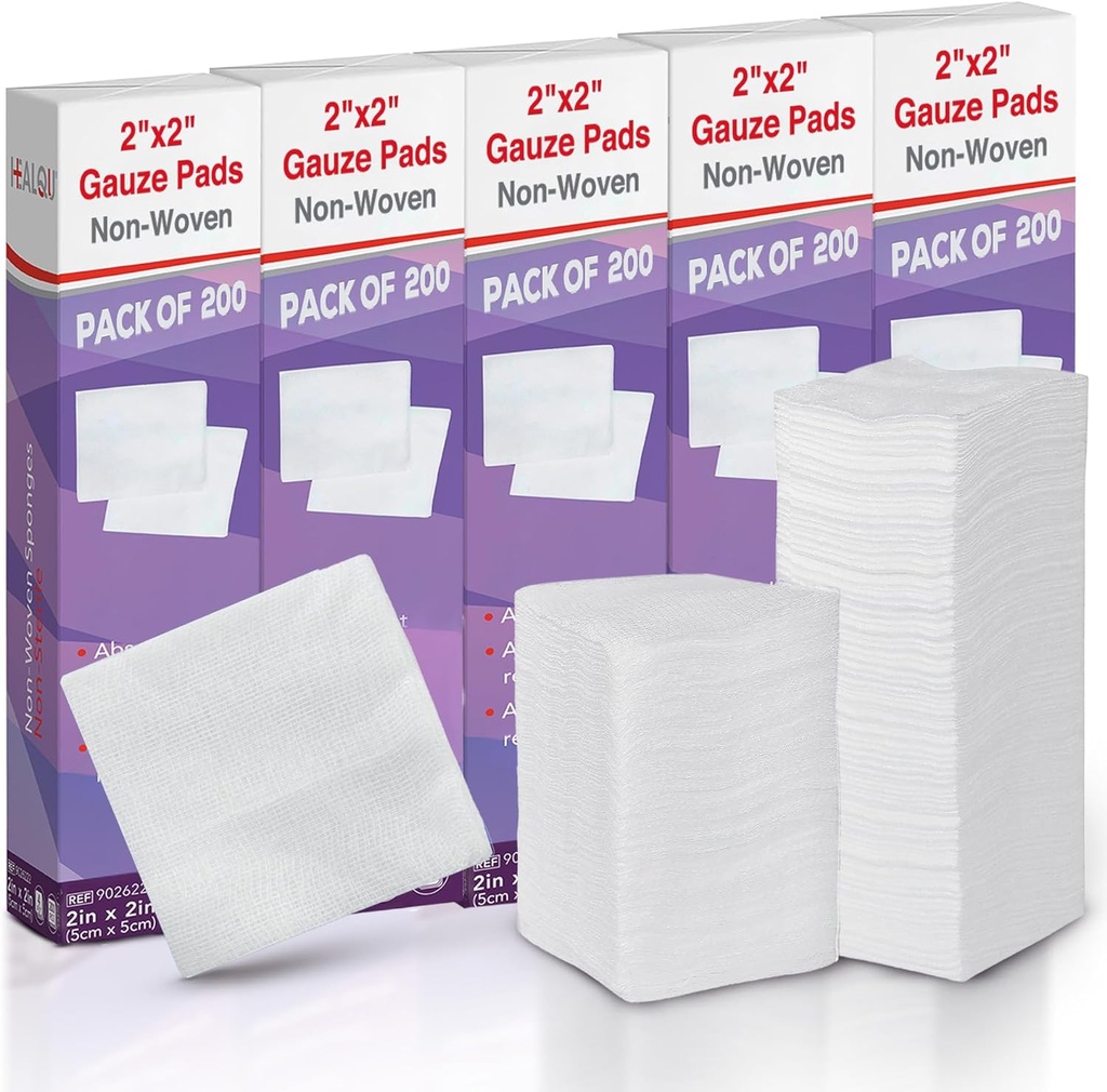 HEALQU 1000 Gázové Pads 2x2 "- Soft Non- Tfined 4-Ply for Tooth Extractions and Zubní procedury - Non- sterilní Square Sponges for First Aid, Surgical, & Wound Dressing (5 balení po 200)