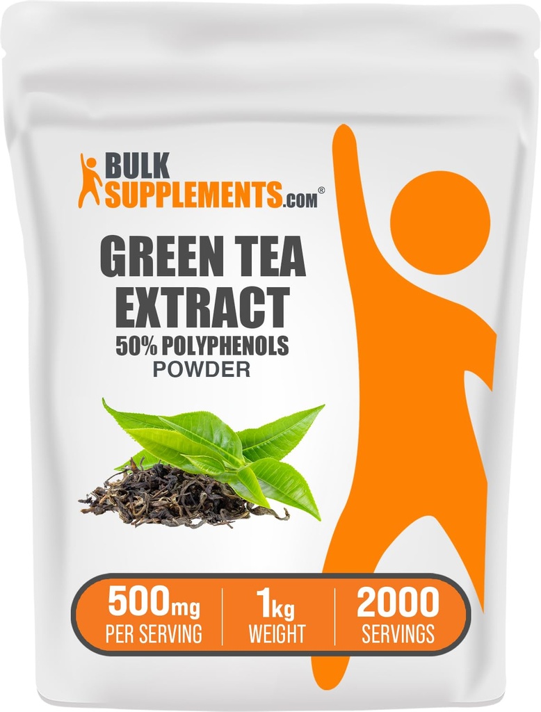 Bulksupplements.comgreen Tea Extract Powder - 50% doplněk polyfenolů, EGCG doplňky - Lepek zdarma, 500 mg na servírování, 1kg (2,2 lbs) (balení po 1)