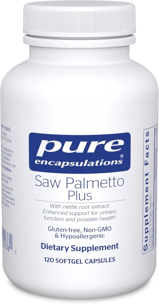 Čisté enkapsulace Saw Palmetto Plus 124; s kopřivkový extrakt na podporu funkce moči 124; 120 Softgel Kapsle