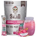 Salud 2in-1 Energy Drink Powder + Focus, Dragon Fruit, Organic Caffeine, B6 + B12, Theanine, Clean Energy Drink Packets, Pitaya Agua Fresca Mix, Non- GMO, Gluten Free, Vegan, 1g cukru, (15 Služeb)