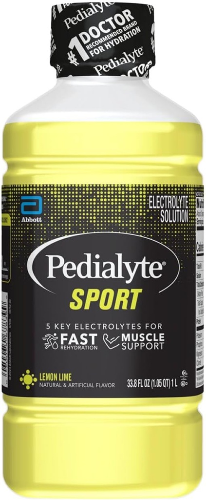 Pedialyte Sport Electrolyte řešení 124; 5 Klíčové elektrolyty pro podporu svalů 124; Rychlá hydratace pro dříve, během a po cvičení 124; Lemon Lime, 1 litr