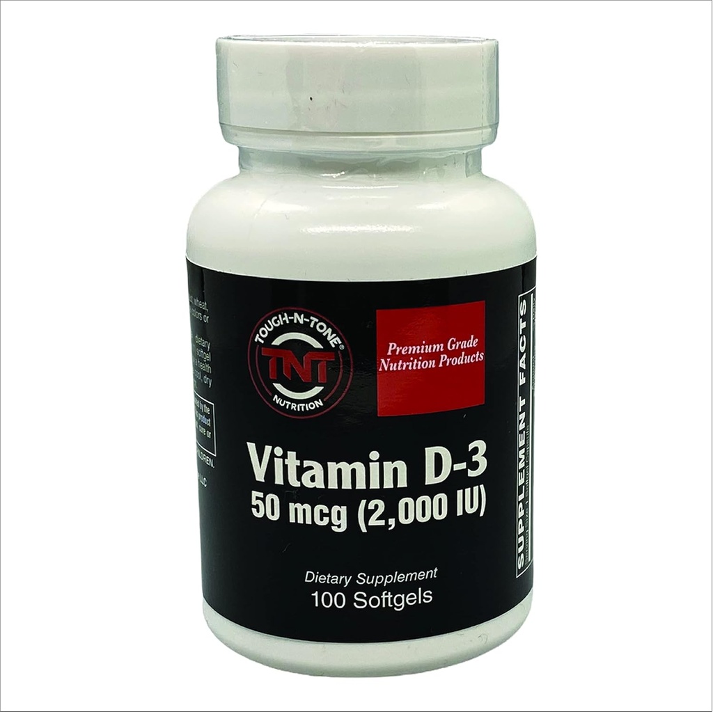 TOUGH- N- TONE Premium Grade Vitamin D- 3, 2 000 IU (cholekalciferol), vysoce biologicky dostupný forma vitaminu D, ve snadno polykací měkký gel.