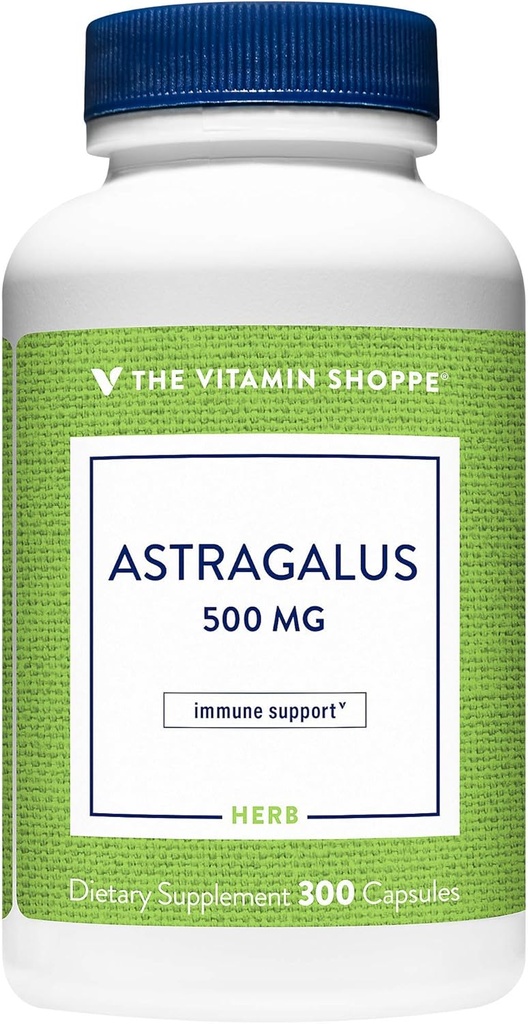Vitamin Shoppe Astragalus (Root) 500mg - Bylinný dodatek k podpoře Imunitní systém & Přirozené obrátky těla - Pomáhá budovat Staminu, Energie & Vitality (300 Kapsle)