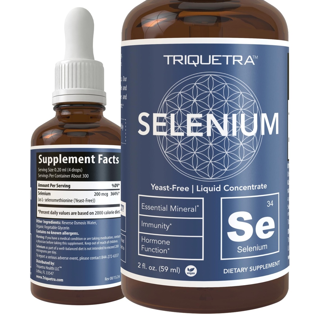 Selen - 200 mcg, Selenomethionin Form, 300 Servings - Vegan, Skleněná láhev, Kvasinka Free - Sublingvální tekutý koncentrát - Antioxidant, podporuje imunitu, štítné žlázy zdraví (2 oz.)