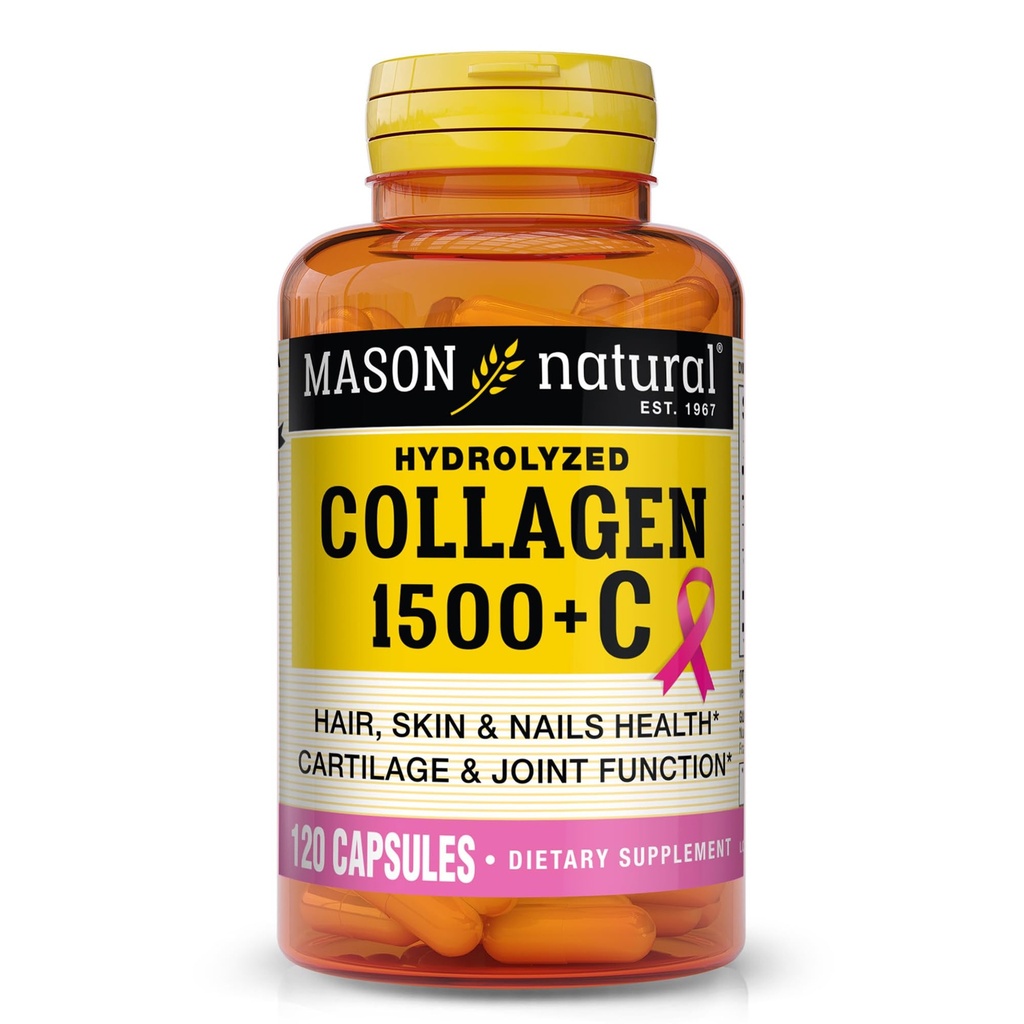 MASON NATURAL 1500mg Kolagen s vitamínem C, Biotin, & vápník, 40 denní zásobovací kapsle, dodatek pro vlasy, kůže, a hřebíky.