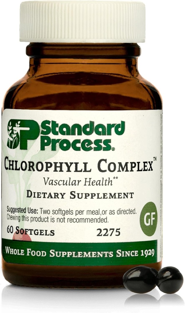 Standard Process Inc. Chlorofyl Complex - Imunitní podpora, Antioxidační aktivita, Zdraví pokožky a vlasů Podpora zdraví s vitamínem A, slunečnice Lecithin, Buckwheel, Španělský Moss - 60 Softgels