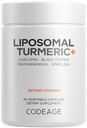 Codeage Organic Turmeric Supplement - 95% Curcumin Extract Pills - Liposomální fermentované Botanické směsi Black Pepper, Ashwagandha, Ginger, Stephanie, Boswelia, Cumin, Digestive Bitters - 90 Kapsle