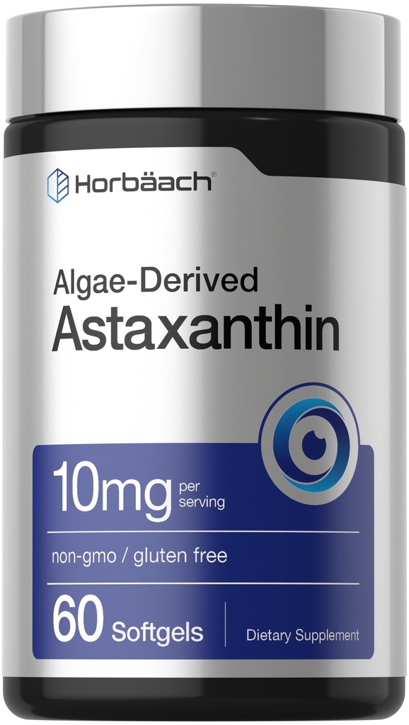 Horbäach Astaxanthin doplňky 124; 10mg CYP 124; 60 Softgels CYP 124; Algae Derived Formule CYP 124; Non- GMO, gluten zdarma
