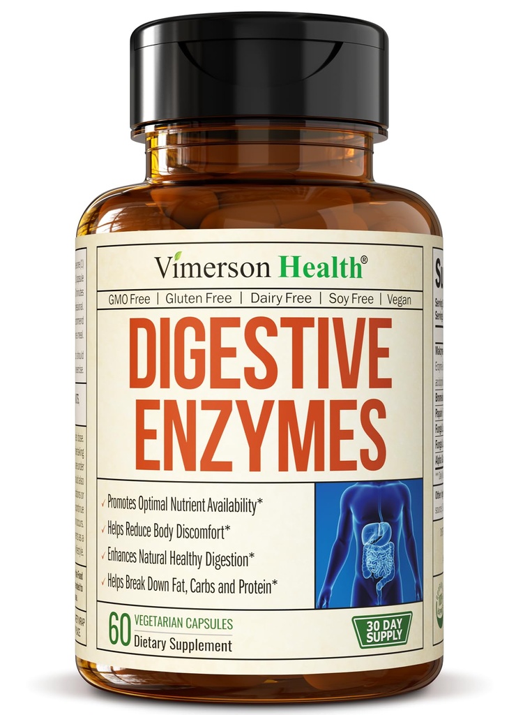 Digestivní enzymy - Probiotický multi enzym (Enzimas Digestions) - Digestivní doplňky s unikátním Makzyme- Pro Formule - Pokročilé enzymy pro Digestion, Bowel Movements & Nutrient Absorpce. 60 Caps