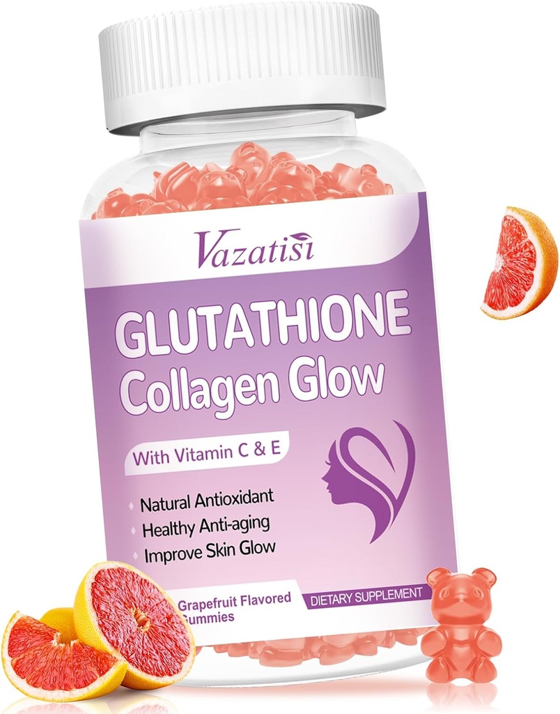 Glutathione Collagen Glow Gummies, Collagen Gummies s vitamínem C, E, Glutathione dodatek pro ženy, Péče o pleť, Anti- Aging, Grapefruit Flavor, 60 Počet