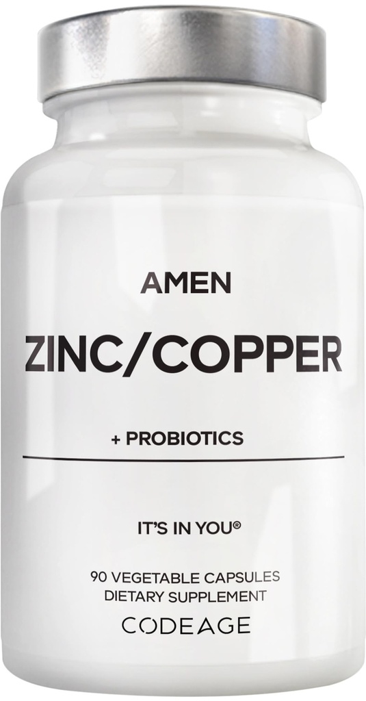 Amen Zinek a měď Dodatek + Probiotika, 3 měsíce Dodávka, Jeden za den - 50 mg zinek Pikolinát vitamínové pilulky - Essential Minerály Doplňky - 2 miliardy CFU Probiotic - Vegan, Non- GMO, 90 Kapsle