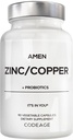 Amen Zinek a měď Dodatek + Probiotika, 3 měsíce Dodávka, Jeden za den - 50 mg zinek Pikolinát vitamínové pilulky - Essential Minerály Doplňky - 2 miliardy CFU Probiotic - Vegan, Non- GMO, 90 Kapsle
