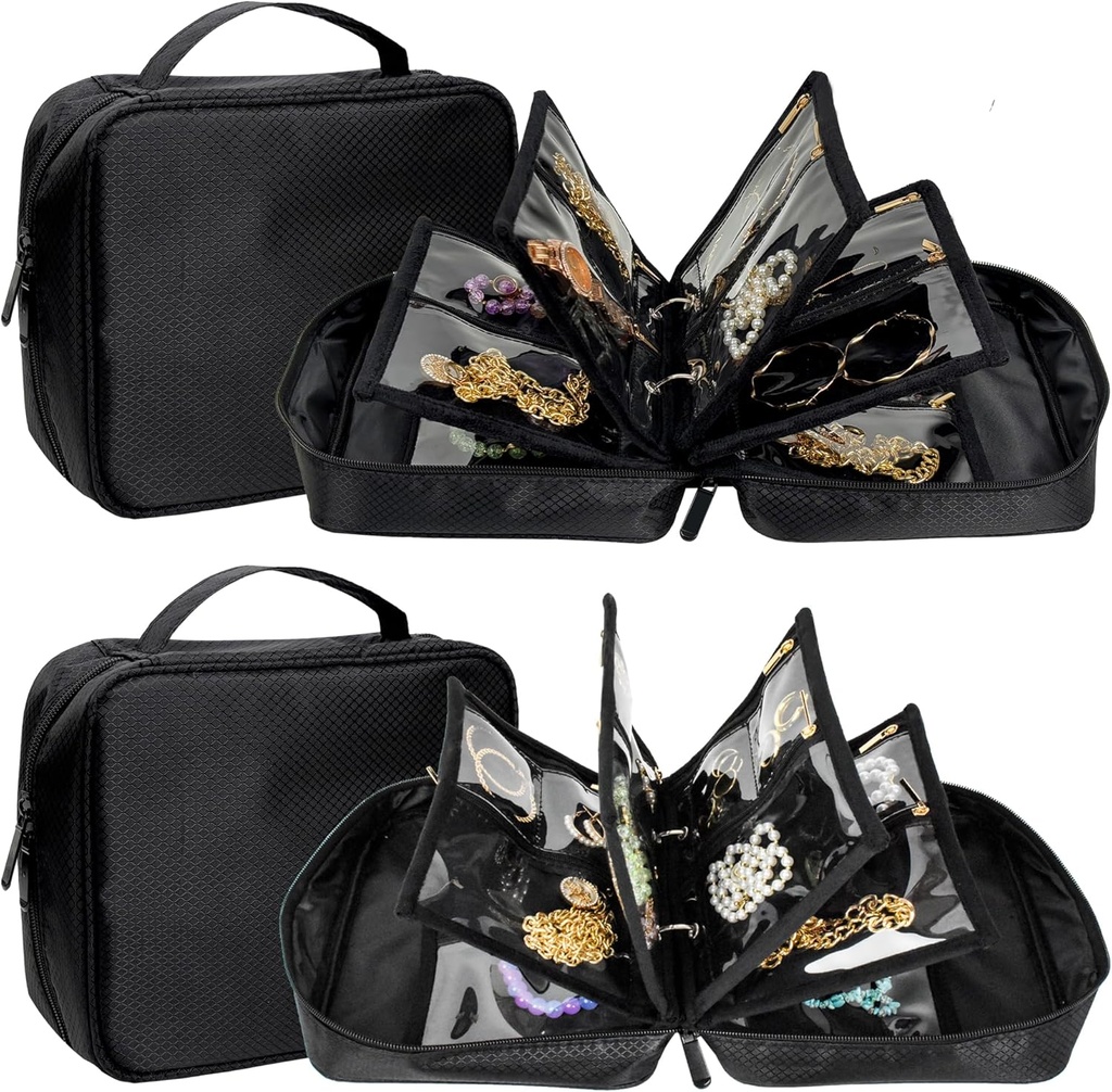 2 PCS cestovní šperky Pořadatelé Pouzdra, Malé šperky sáčky s čirým zipem Velvet Pouches pro cestování