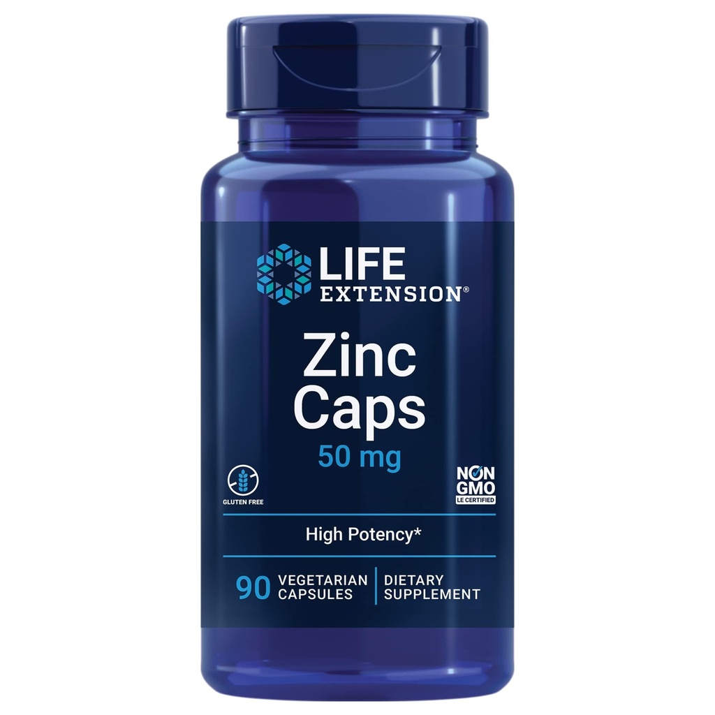 Life Extension Zinek Caps, zinek 50 mg, zinek Citrát, Podpora Imunitní obranyschopnost těla, Ultraabsorbovatelné, Vegetariánské, Non- GMO, Gluten- Free, 90 Vegetariánské Kapsle