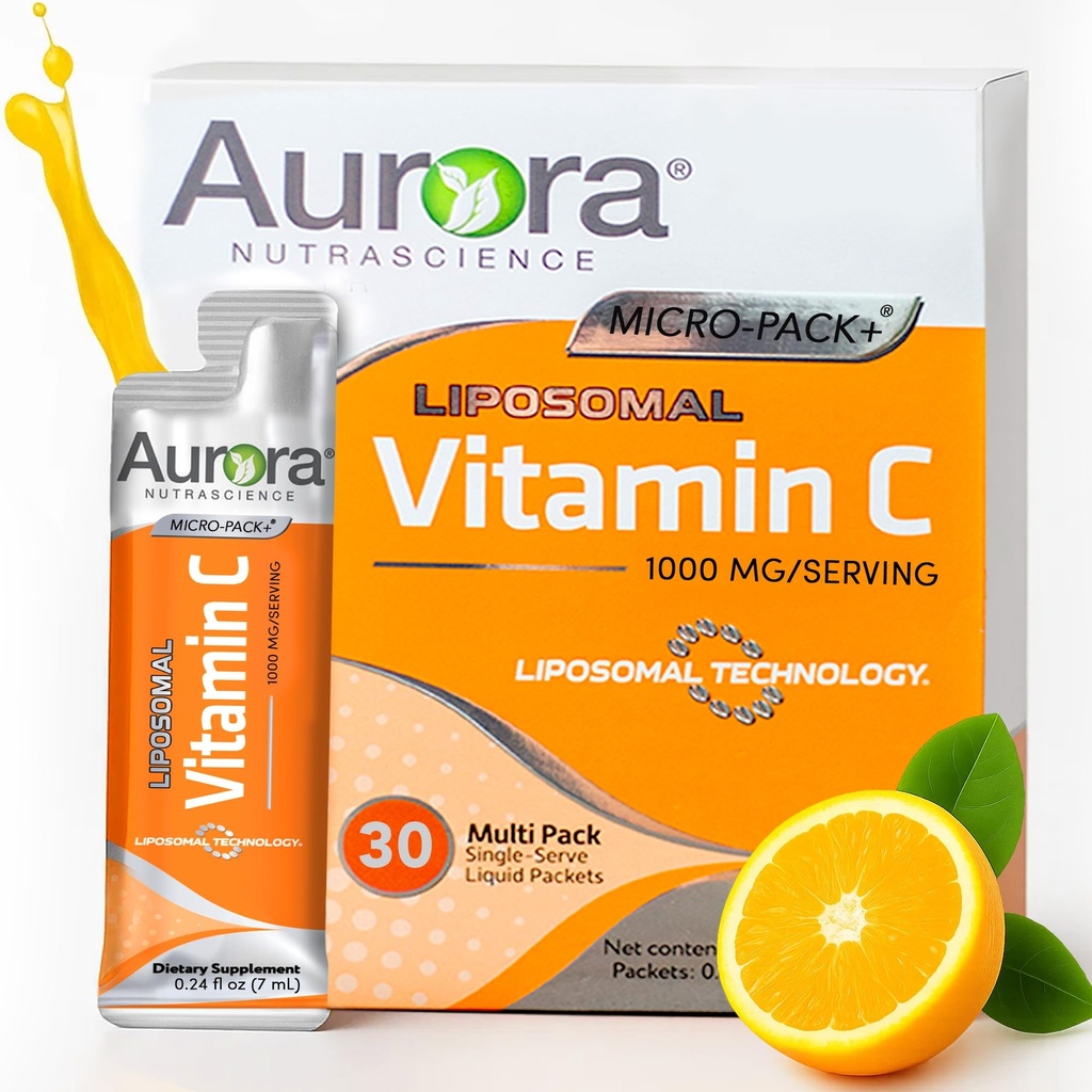 Aurora Nutrascience Micro- Pack Liposomální vitamin C, imunitní podpora, 1000 mg per Serving, gluten Free, Non- GMO, 30 Single Serve Packets, 21.7 oz