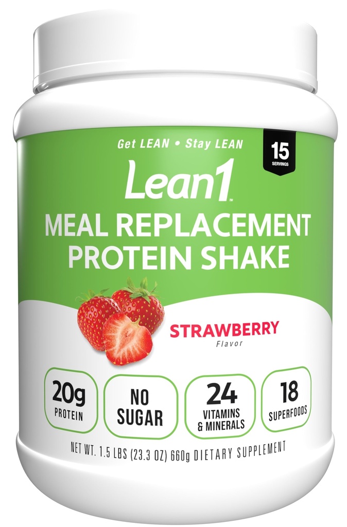 Lean1 Stravovací protein Shake, Strawberry Flavor, 15 Serving Tub