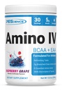 PEScience Amino IV BCAA & EAA prášek, esenciální aminokyseliny, taurin, elektrolyty pro hydrataci a svalovou obnovu, cukr zdarma pro muže a ženy, příspěvek cvičení - Raspberry Grape - 30 Služeb