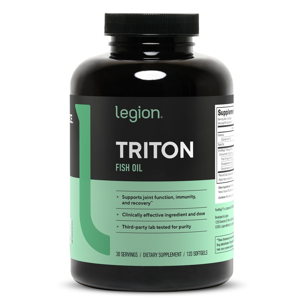 Legion Triton Fish Oil Kapsle - Triple Strength Omega 3 esenciální mastné kyseliny s vitaminem E & Lemon Oil pro maximální absorpci, Freshness & Čistota - 2400mg EPA & DHA Per Serving, 30 Svgs