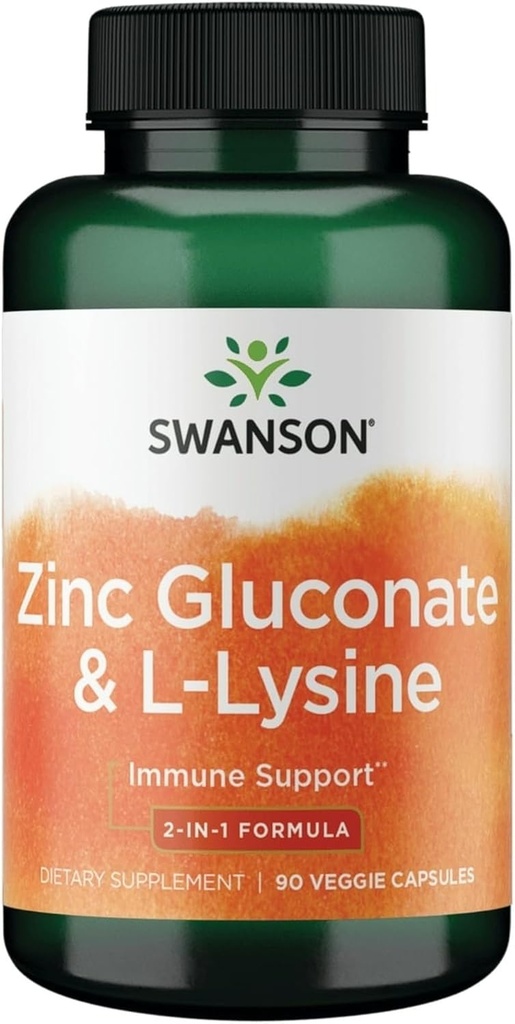 Swanson Zinek Gluconát '&' L- Lysin - 2- in-1 Formule 90 Veg Caps