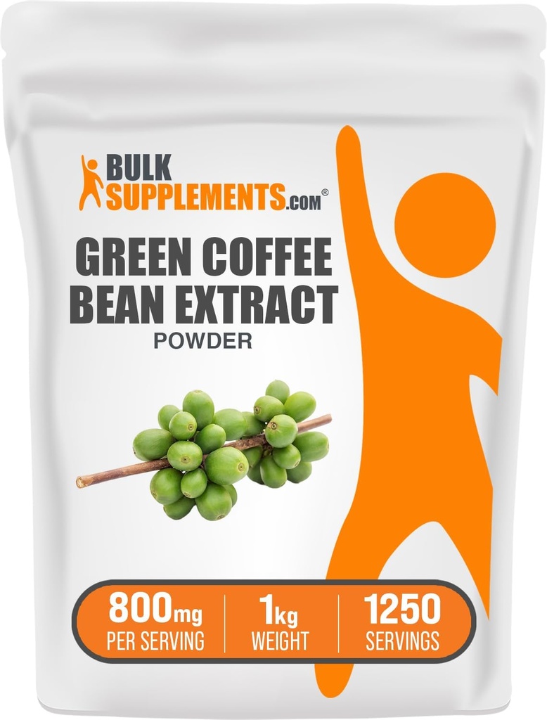 BulkSupplements Green Coffee Bean Extract Powder - Green Coffee Bean doplňky - Energy Support, Gluten Free, 800mg na Serving, 1kg (2,2 kg) (balení po 1)