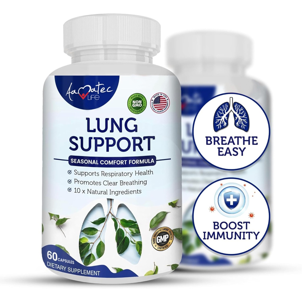 Lung Support Dietní doplňky Bylinné dýchání Podpora 10 Aktivní ingredience Původní vzorec pro Lung Health Lung Cleanse Dodatek pro Bronchial System 60 Kapsle non GMO