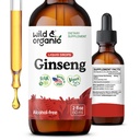 Wild & Organic Korean Ginseng Extract Drops - Panax Ginseng dodatek pro imunitní podporu - Tekutá kořenová tinktura pro celkové Well- Being - Vegan, Cukr & Alcohol- Free - 2 fl oz