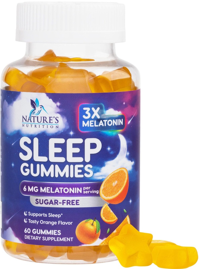 Melatonin Spící Gummies Sugar Free - 6 mg Melatonin Spící Gummies pro dospělé, Extra síla Spící Gummy Doplňky, Okasional Spící Supplement, 6mg Gomitas para Dormir - 60 Počet