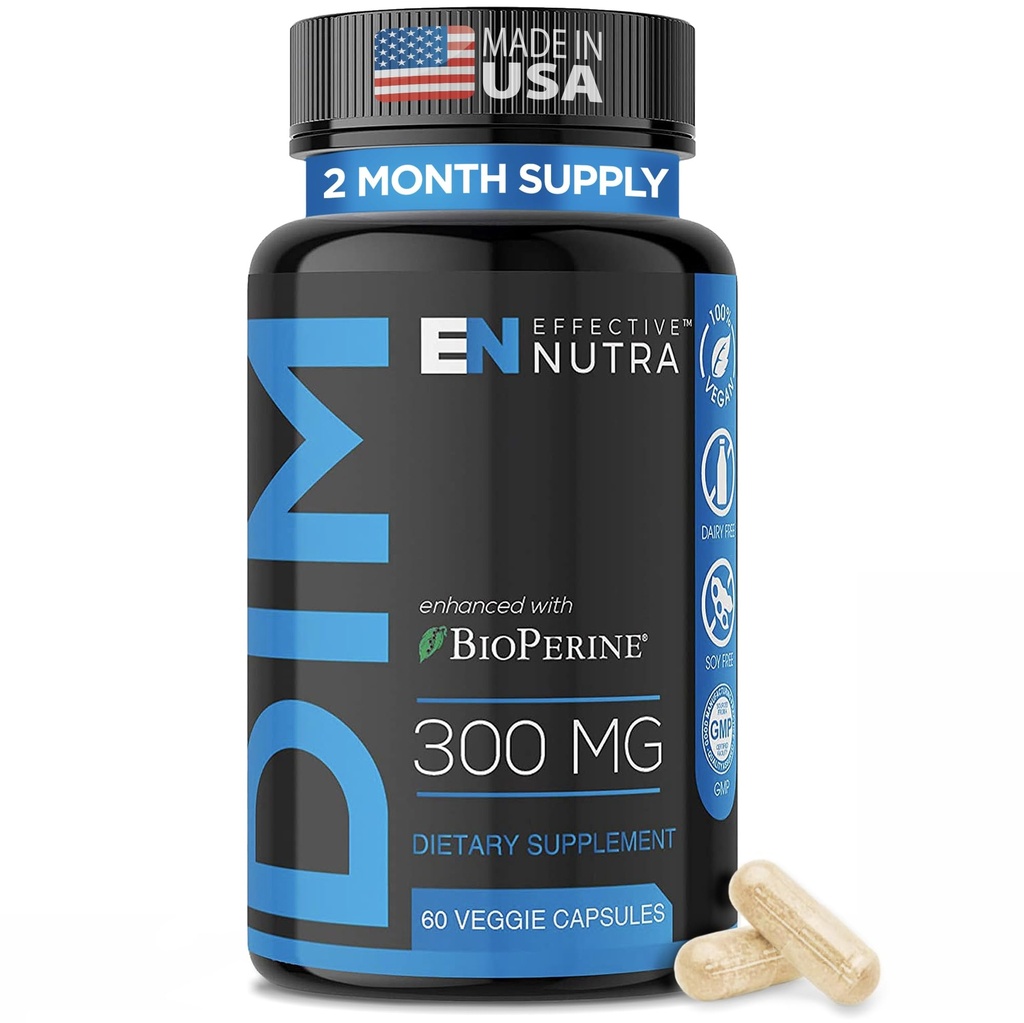 EFEKTIVNÍ NUTRA Dim Dodatek 300mg s BioPerine - Extra síla Estrogen blokáda pro muže a ženy - Hormon & Metabolismus Podpora - 2 měsíce Dodávka