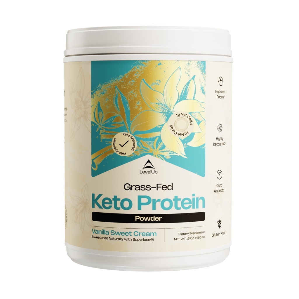 LevelUp Keto Protein, s kolagen Peptides, Energizing MCT, syrovátkový izolát protein, Ketogenní protein prášek dodatek - Vanilla Sweet Cream